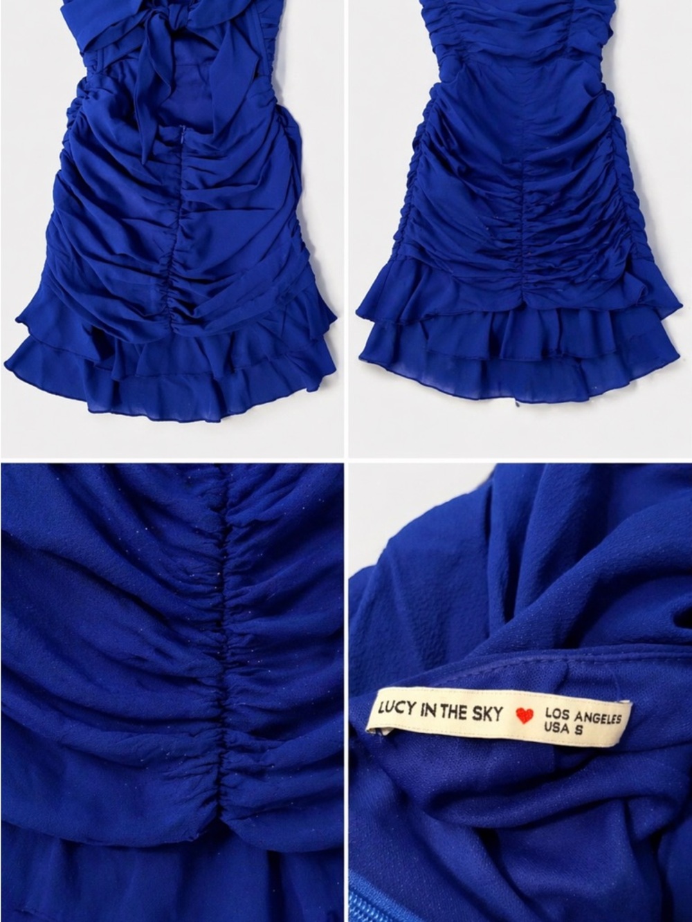 Lucy in the Sky Cobalt Blue Ruched Mini Skirt with Ruffle Hem